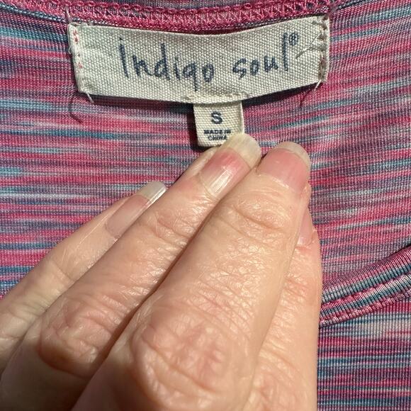 Indigo Soul size small maxi dress Wrinkle Free Pink Blue Stripes Comfy Boho - Picture 4 of 7
